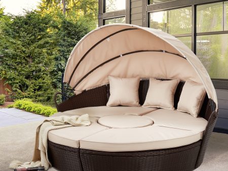 Outdoor Sectional Round Daybed with Retractable Canopy & Coffee Table Online Hot Sale