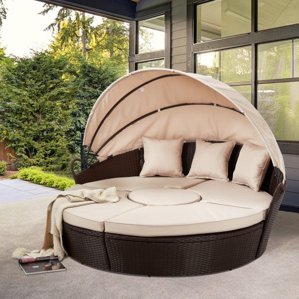 Outdoor Sectional Round Daybed with Retractable Canopy & Coffee Table Online Hot Sale