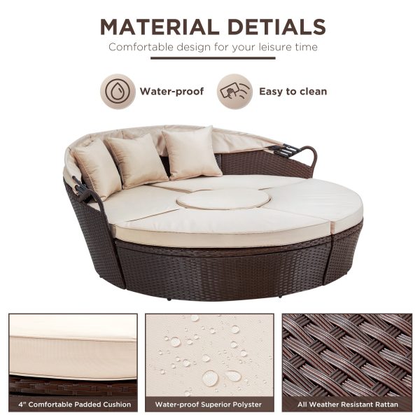 Outdoor Sectional Round Daybed with Retractable Canopy & Coffee Table Online Hot Sale