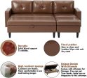 Small Faux Leather Sectional Sofa with Storage Ottoman and Chaise Lounge, 3-Seat Living Room Furniture Sets for Small Apartment, Brown For Discount