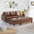 Small Faux Leather Sectional Sofa with Storage Ottoman and Chaise Lounge, 3-Seat Living Room Furniture Sets for Small Apartment, Brown For Discount