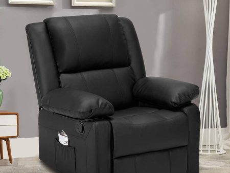 Recliner Chair with Massage Heated Function, Modern PU Leather Lounge Chair with Side Pocket, Single Sofa Seat Living Room Chair, Black Online