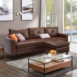 Faux Leather Sectional Sofa Convertible Couch Brown Leather L-Shape Couch for Small Space Apartment on Sale