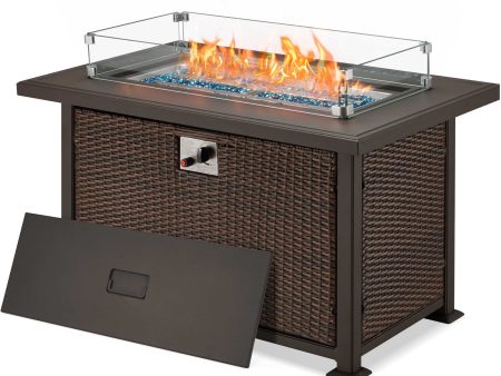 44 in Auto-Ignition Propane Fire Pit with Aluminum Table Top and Glass Wind Guard, Dark Brown Discount