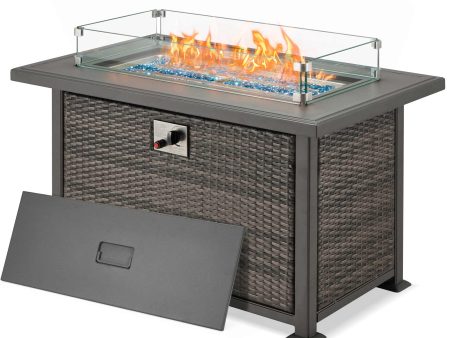 50 in Propane Fire Pit Table w  Glass Wind Guard and Aluminum Tabletop,50,000 BTU, Dark Gray For Discount