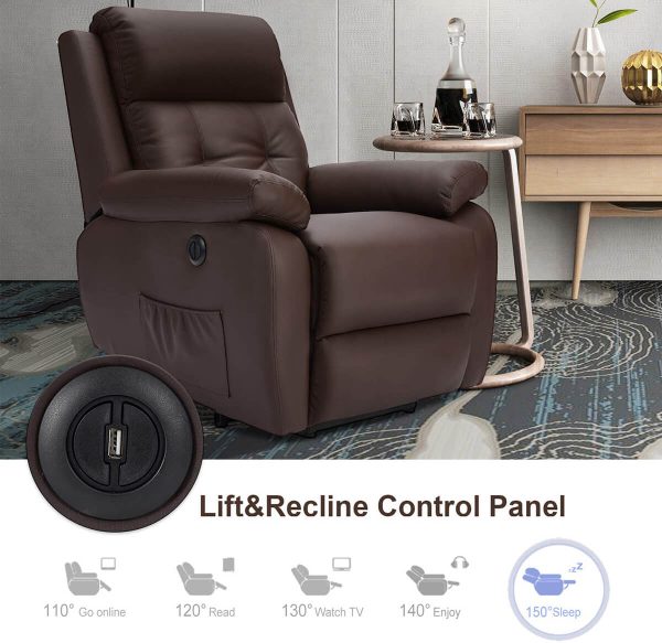 Electric Power Lift Recliner Chair Sofa for Elderly, Faux Leather Recliner Chair with Heated Vibration Massage, Heavy Duty & Safety Motion Reclining Mechanism, Brown Hot on Sale