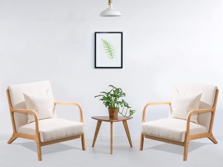 Set of 2 Lounge Arm Chair Mid Century Modern Accent Chair Wood Frame Armchair, Beige Online Hot Sale