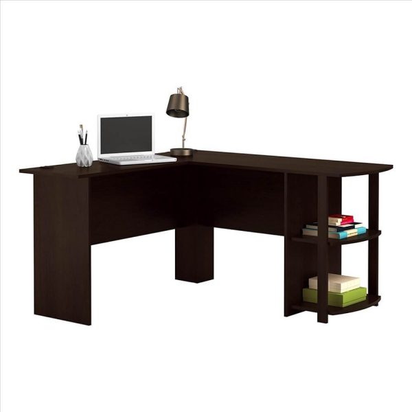 L-Shaped Computer Desk with Two-layer Bookshelves Dark Brown Online