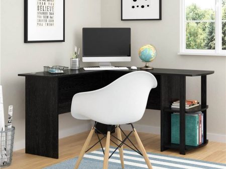 L-Shaped Computer Desk with Two-layer Bookshelves Black Discount