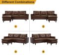 Faux Leather Sectional Sofa Convertible Couch Brown Leather L-Shape Couch for Small Space Apartment on Sale