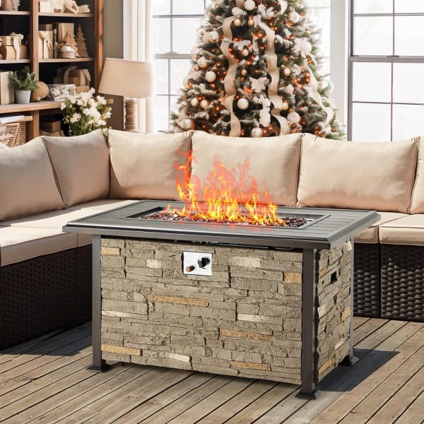 Homrest 44   Propane Gas Fire Pit Table 50000 BTU  w  Faux Ledgestone, Gray on Sale