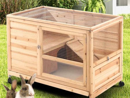 36  Indoor and Outdoor Wooden Rabbit Hutch, Cage, w Removable Tray, Safety Lock, Galvanized Mesh Wires, Access Ramps Online