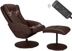 Recliner Chair and Ottoman, 360 Degrees Swivel Ergonomic Faux Leather Lounge Recliner with Footrest, Vibration Massage Lounge Chair with Side Pocket, Brown Fashion