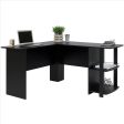 L-Shaped Computer Desk with Two-layer Bookshelves Black Discount