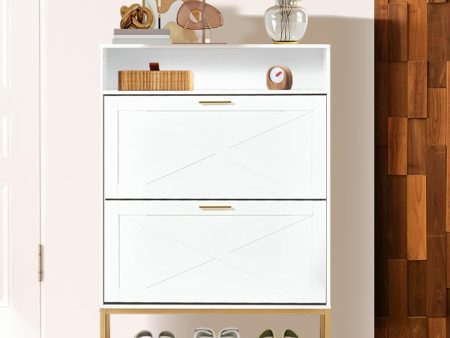 Homrest Shoe Cabinet with 2 Flip Drawers and Open Storage, White Online now