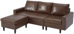 Enlarged Convertible Sectional Sofa Couch, 3-seat Sofa Couch with Ottoman, L-Shaped Sofa with Modern PU Leather Fabric for Living Room or Apartment, Brown Hot on Sale