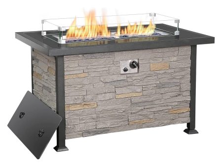 44 Inch Propane Fire Pit Table with Wind Guard and Waterproof Cover for Patio, Gray For Discount