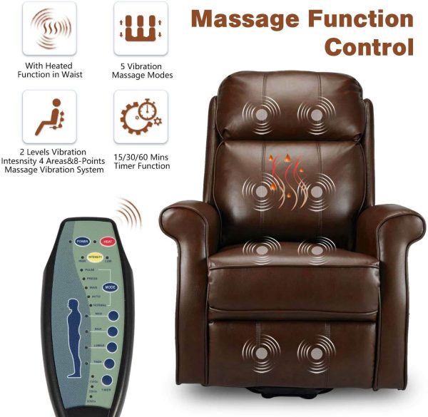 Electric Power Lift Recliner Chair, Faux Leather Electric Recliner for Elderly with Heated Vibration Massage, Side Pocket & Remote Control, Brown Online Hot Sale