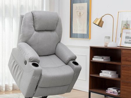 Electric Power Recliner Lift Chair Fabric Electric Recliner for Elderly, Heated Vibration Massage Sofa with Side Pockets, USB Charge Port & Remote Control(Gray) For Sale