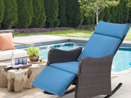 Homrest Outdoor Recliner Chair, Rattan Wicker Rocking Chair with Cushion, Blue Fashion