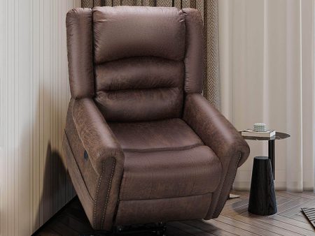 Power Lift Recliner Chair for Elderly, Faux Leather with Rivet Design Electric Recliner Chair with Heated Vibration Massage, Side Pockets & USB Port, Nut Brown For Discount