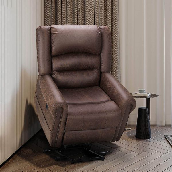 Power Lift Recliner Chair for Elderly, Faux Leather with Rivet Design Electric Recliner Chair with Heated Vibration Massage, Side Pockets & USB Port, Nut Brown For Discount