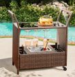 Homrest Outdoor Wicker Bar Cart with Removable Ice Bucket and Wheels, Brown Online Sale