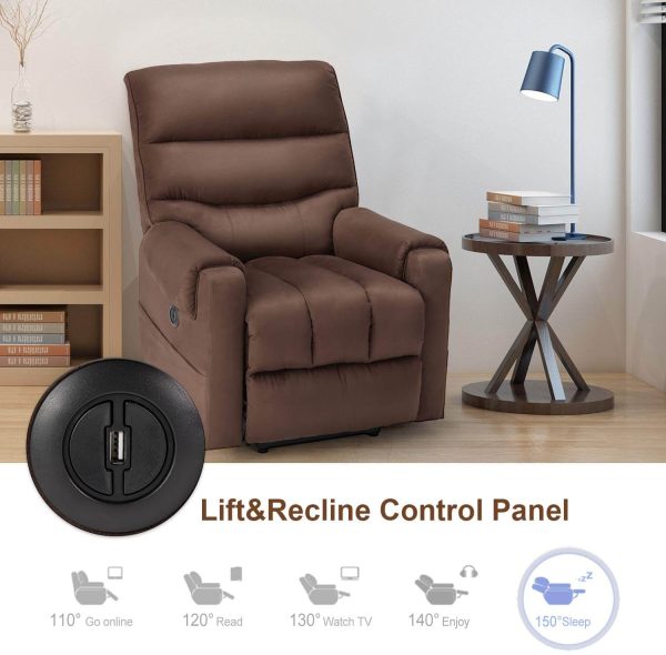 Electric Power Lift Recliner Chair Recliner Sofa for Elderly, Microfiber Recliner Chair with Heated Vibration Massage, 2 Side Pockets and USB Ports, Brown Discount