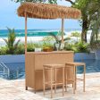 Homrest 3 Pcs Outdoor Tiki Bar Set w 2 Height Stools, Storage Shelf, Canopy, Beige For Cheap