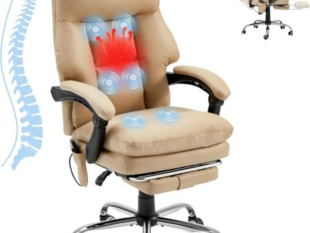 HOMREST Ergonomic Office Chair with Massage & Heating, Adjustable with Footrest, PU Leather (Khaki) Online now