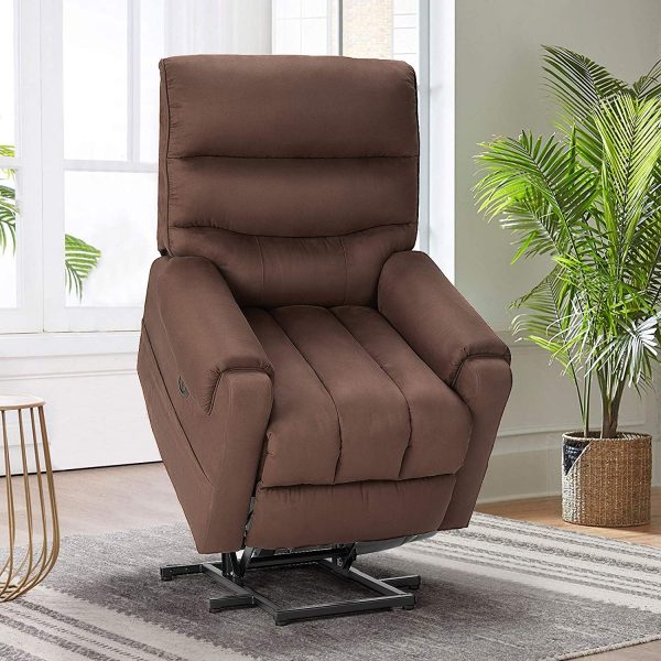 Electric Power Lift Recliner Chair Recliner Sofa for Elderly, Microfiber Recliner Chair with Heated Vibration Massage, 2 Side Pockets and USB Ports, Brown Discount