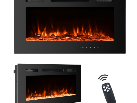 30 inch Electric Fireplace Recessed and Wall Mounted,12 Flame Color with Remote Control on Sale