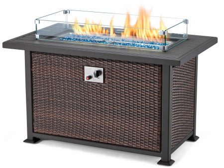 44 In Propane Fire Pit Table with Glass Wind Guard and Aluminum Table Top, Dark Brown Online now