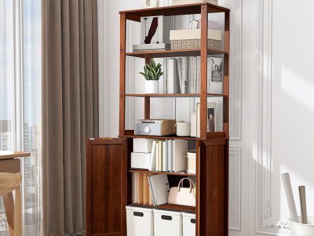 HOMREST Rattan Bookcase with cabinet, Heavy Duty Freestanding Bookcase With Storage Open Display, Walnut Brown Online