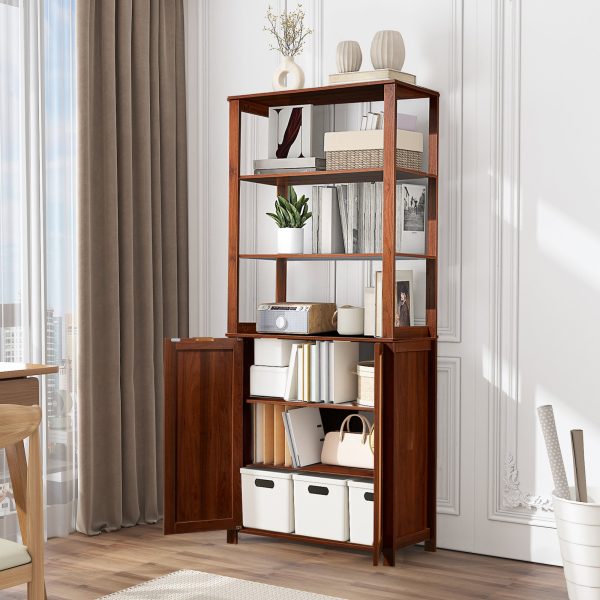 HOMREST Rattan Bookcase with cabinet, Heavy Duty Freestanding Bookcase With Storage Open Display, Walnut Brown Online