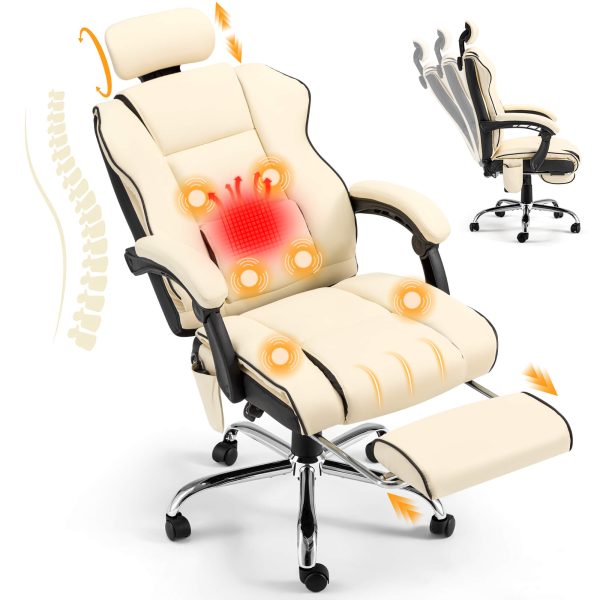 6-Point Massage Office Chair with Footrest, Ergonomic Gaming Chair Beige Online Sale