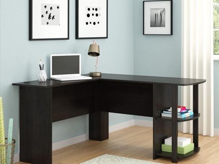 L-Shaped Computer Desk with Two-layer Bookshelves Dark Brown Online