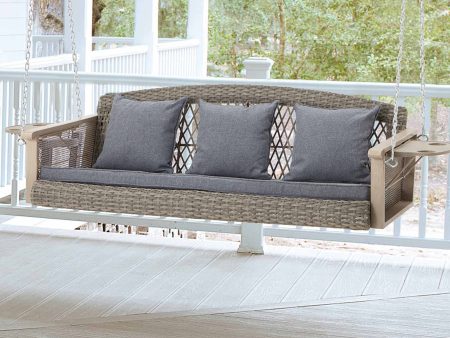 3-Seater Patio Swing Bed with Cup Holders and Cushions , Gray Online now