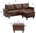 Faux Leather Sectional Sofa Convertible Couch Brown Leather L-Shape Couch for Small Space Apartment on Sale