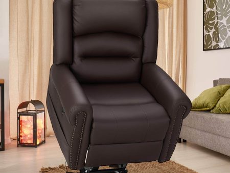 Power Lift Recliner Chair for Elderly, Faux Leather with Rivet Design Electric Recliner Chair with Heated Vibration Massage, Side Pockets & USB Port, Dark Brown Hot on Sale