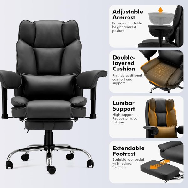 Homrest Executive Office Chair with Adjustable Reclining and Retractable Footrest, Black Sale