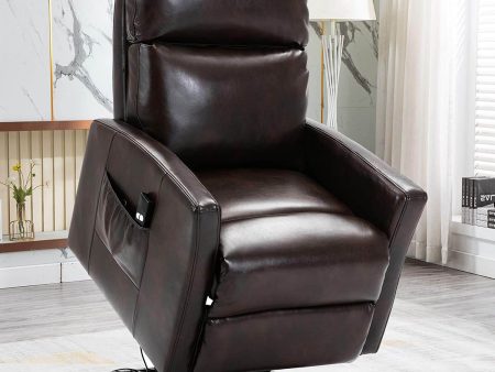 Lift Recliner Chair, Overstuffed Lift Chairs for Elderly with Remote, 3 Position & Side Pocket, Power Reclining Chair for Living Room, Faux Leather, Brown For Sale