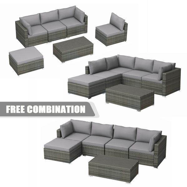 6 Pcs Outdoor Sectional Sofa Set Clearance Patio Rattan Furniture with Coffee Table, All Weather Wicker Conversation Set(Grey) Online