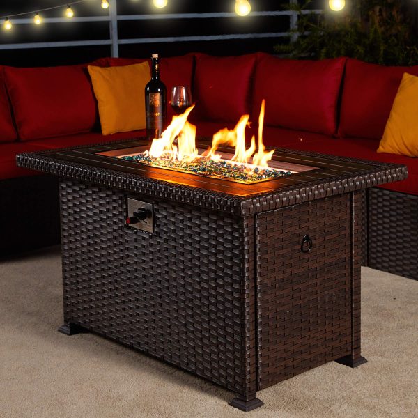 Homrest 44  Propane Gas Fire Pit Table 50000 BTU Auto-Ignition w  Waterproof Cover, Brown Discount