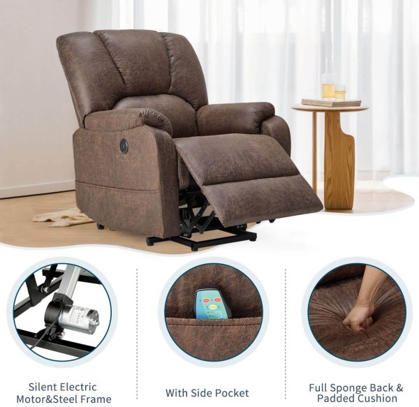 Electric Power Lift Recliner Chair Sofa with Massage and Heat for Elderly, Faux Leather Recliner Chair with Side Pockets & USB Port, Nut Brown Sale