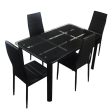 Rectangle Tempered Glass Dining Table with Nine Block Box Pattern Black For Sale