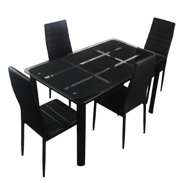 Rectangle Tempered Glass Dining Table with Nine Block Box Pattern Black For Sale