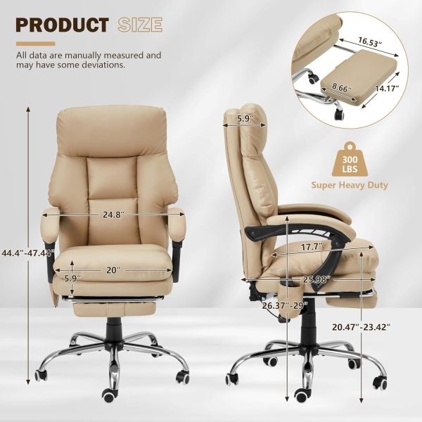 HOMREST Ergonomic Office Chair with Massage & Heating, Adjustable with Footrest, PU Leather (Khaki) Online now