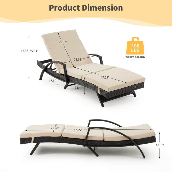 HOMREST Patio Lounge Chair for Outside, Chaise Lounge with Adjustable Backrest & Thickened Cushion, Khaki Sale