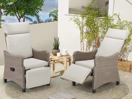 Outdoor Recliner Chair Set of 2, Rattan Lounge Chair with Removable Cushion for Patio Home Yard Garden, Beige Sale